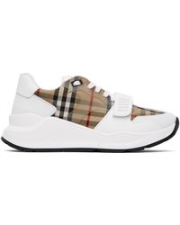 Burberry - Tan & Check Sneakers - Lyst