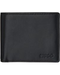 HUGO - ブラック レザー ロゴディテール ビルフォールドウォレット - Lyst