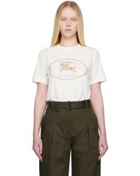 Burberry - T-Shirt Blanc Cassé En Coton À Logo Ekd De Style Estampe - Lyst
