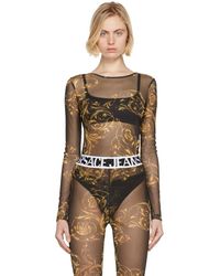 Versace Jeans Couture - Justaucorps noir en filet technique à motif baroque - Lyst