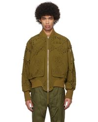 JUNTAE KIM - Khaki Laser-Slashed Flower Bomber Jacket - Lyst
