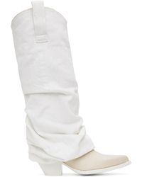 R13 - White & Off-white Mid Cowboy Denim Sleeve Boots - Lyst
