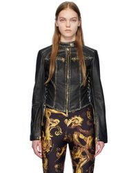 Versace - Black Bleached Leather Jacket - Lyst