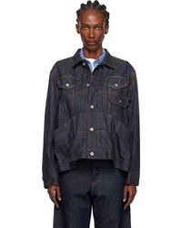 Sacai - ネイビー タック デニムジャケット - Lyst