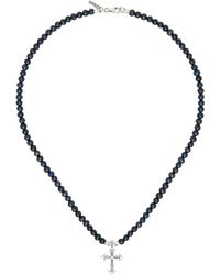 Emanuele Bicocchi - Collier Noir Et Argenté À Perles Et À Pendentif De Croix Exclusif À Ssense - Lyst
