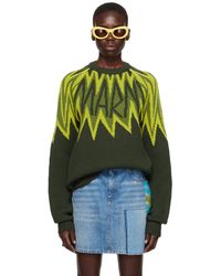 Marni - Pull vert à rayures et logo en tricot jacquard - Lyst