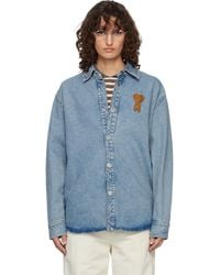 Ami Paris - Cotton Knitted Ami De Coeur Denim Overshirt - Lyst