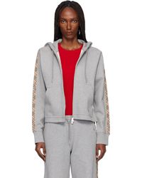 Burberry - Pull À Capuche Gris En Coton À Garnitures À Carreaux - Lyst