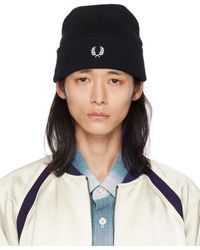 Fred Perry - Black Embroidered Beanie - Lyst