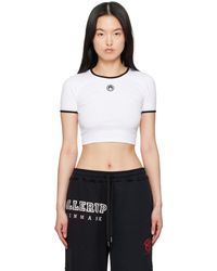 Marine Serre - T-Shirt Écourté Blanc En Jersey À Logo - Lyst