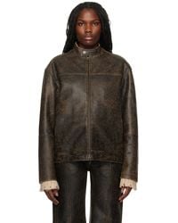 Guess - Crackled Moto Leather Jacket - Lyst