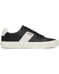 BOSS - Black & Off-white Cupsole Contrast Band Sneakers - Lyst