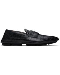 Dolce & Gabbana - Dolce&gabbana Black Calfskin Driver Loafers - Lyst