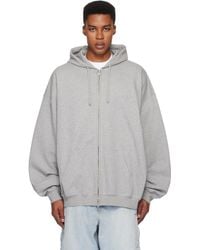 Vetements - Pull À Capuche Surdimensionné Gris À Logos Brodés Et À Glissière - Lyst