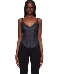 Mugler - ネイビー Corseted メッシュ ローデニム トップス - Lyst