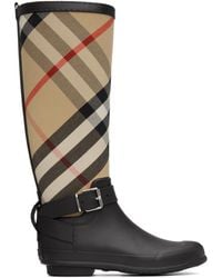 Burberry - Strap Detail House Check And Rubber Rain Boots - Lyst