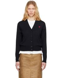 Ami Paris - Cardigan Bleu Marine En Laine À Logo Ami De Cœur - Lyst