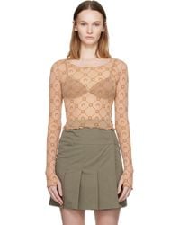 Marine Serre - Tan Moonogram Mesh Flock Ls Cropped Top - Lyst