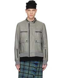 Undercover - Gray Zip Leather Jacket - Lyst