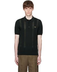 Fred Perry - グリーン ポインテール パネル ニットポロシャツ - Lyst