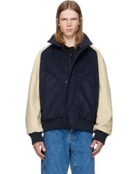Balmain - Off- Vintage Wool Bicolor Bomber Jacket - Lyst