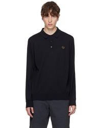 Fred Perry - Navy Embroidered Long Sleeve Polo - Lyst