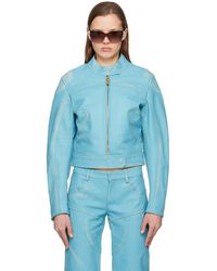 Blumarine - Blue Distressed Leather Jacket - Lyst