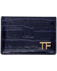 Tom Ford - Porte-cartes bleu marine en cuir gaufré façon croco - Lyst