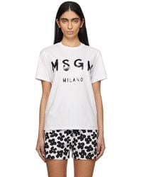 MSGM - ホワイト コットン ロゴ Tシャツ - Lyst
