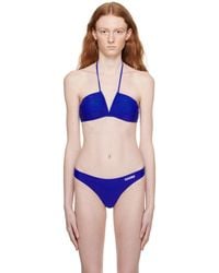 Ganni - Blue Ruched Bikini Top - Lyst