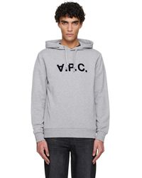 A.P.C. - Pull À Capuche Gris À Grand Logo V.P.C - Lyst