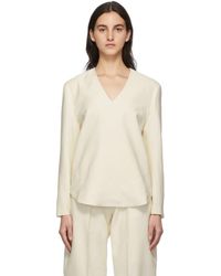 GIA STUDIOS - Pull Blanc Cassé À Col En V - Lyst
