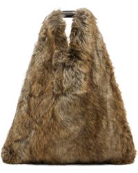 MM6 by Maison Martin Margiela - ブラウン サテン＆フェイクファー トートバッグ - Lyst