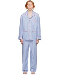 Isaia Cotton Striped Pajama Set - Blue