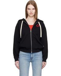 Jil Sander - Pull À Capuche Noir En Jersey Bouclette De Coton À Glissière - Lyst