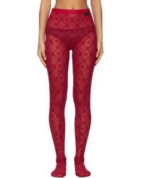 Marine Serre - Collant Rouge En Filet À Motif Moonogram Floqué - Lyst