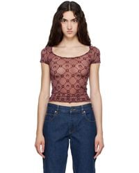 Marine Serre - Burgundy Moonogram Mesh Flock T-Shirt - Lyst