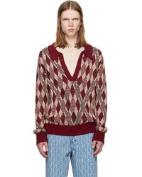 Dries Van Noten - Burgundy Argyle Polo - Lyst