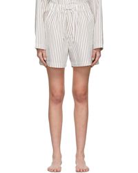 Tekla - Short de pyjama brun et blanc cassé en coton bio à rayures - Lyst