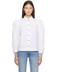 Ganni - White Puff Sleeve Shirt - Lyst