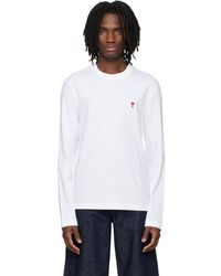 Ami Paris - T-Shirt À Manches Longues Blanc En Coton À Logo Ami De Cœur - Lyst