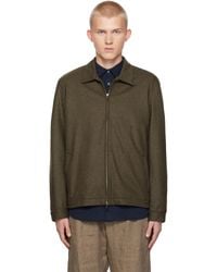Sunspel - Khaki Boiled Wool Zip Jacket - Lyst