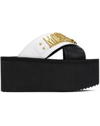 Moschino - Black & White Lettering Logo Wedge Sandals - Lyst
