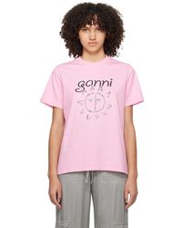 Ganni - T-shirt rose à image à logo imprimée - Lyst