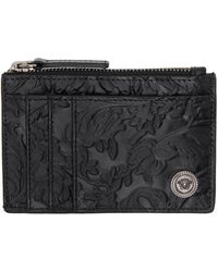 Versace - Porte-cartes noir à glissière et à motif baroque gaufré - Lyst