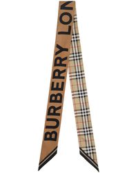 Burberry - Foulard étroit et brun en soie à carreaux - Lyst