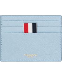 Thom Browne - Thom e porte-cartes bleu en cuir grainé à quatre rayures - Lyst
