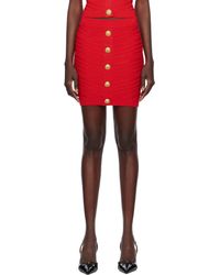 Balmain - レッド ボタン ニット ミニスカート - Lyst