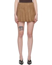 Stand Studio - Tan Pleated Suede Miniskirt - Lyst