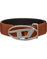 DIESEL - 4Cm Leather Hammered Oval 'D' Buckle Belt - Lyst